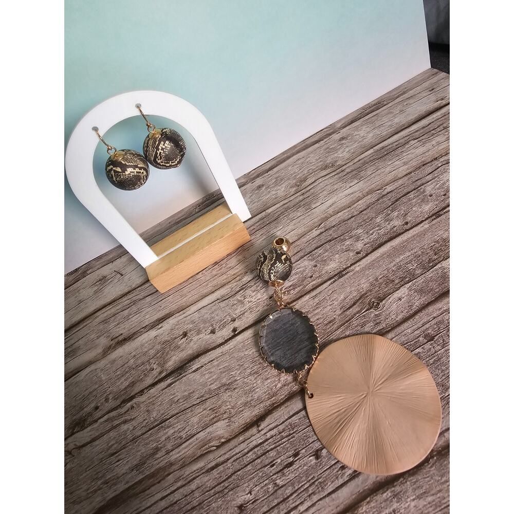 Textured Sphere Hoop Earrings & Large Disc Pendant Charm Statement no chain - Picture 8 of 8